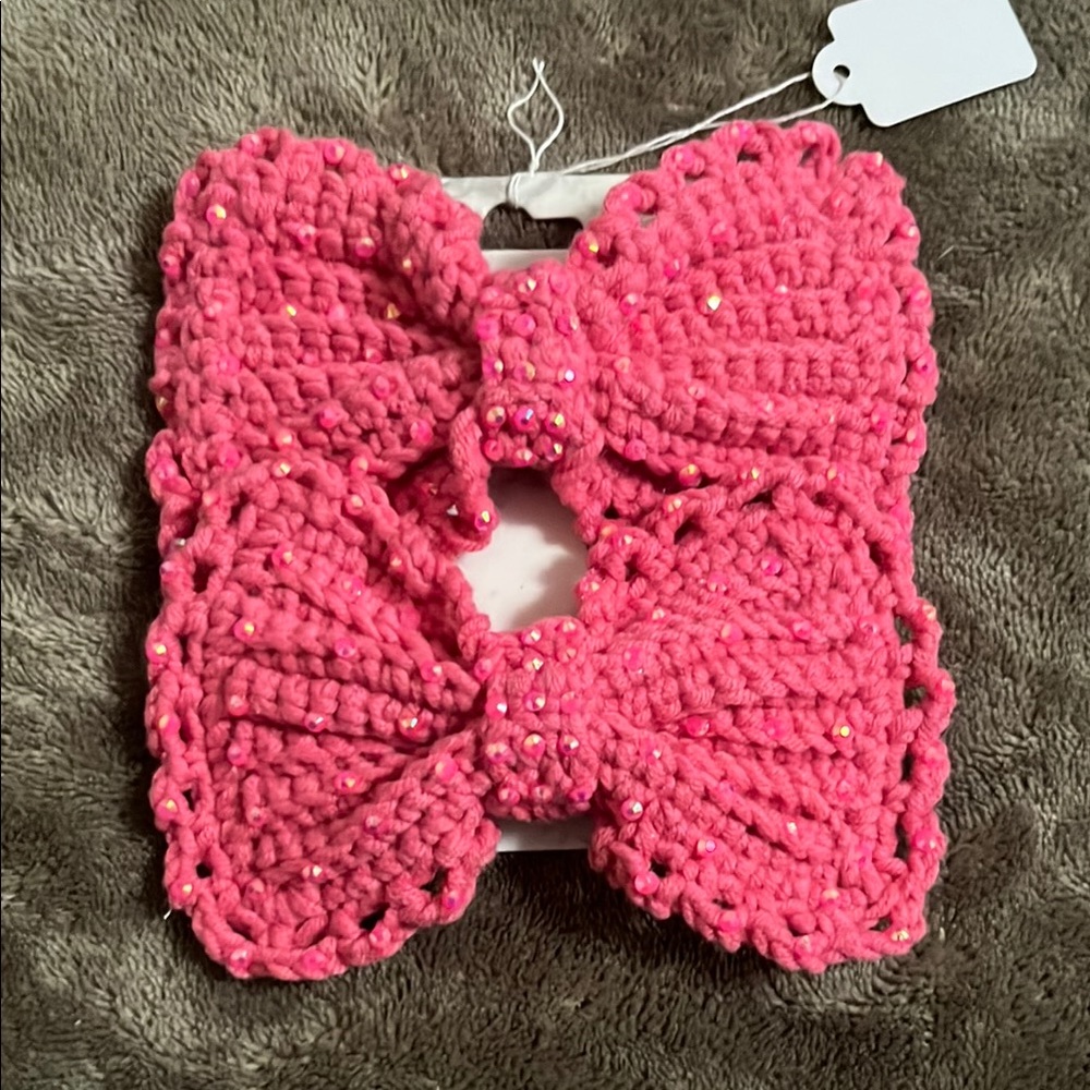 Chunky Pink Crochet Hair Bow Accessory hand made with love 💗